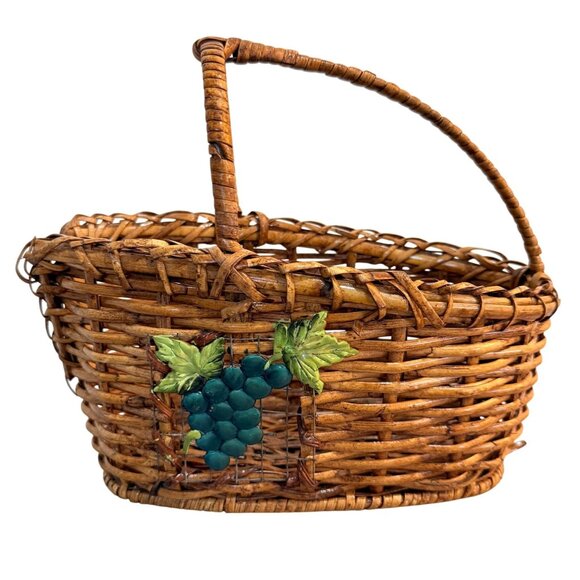 Rustic Wine Bottle Basket Caddy Woven Rattan Metal Grapevine Home Kitchen Decor - Picture 1 of 15